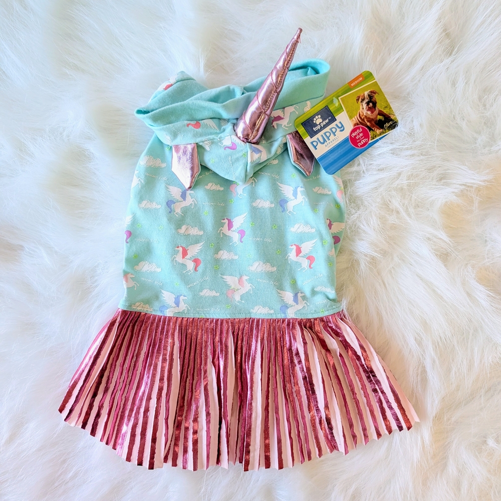 Unicorn Dog Costume with Pink Fringe